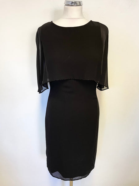 BRAND NEW GINA BACCONI BLACK BEAD TRIM CAPE OVERLAY SHIFT DRESS SIZE 8
