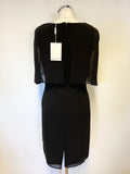 BRAND NEW GINA BACCONI BLACK BEAD TRIM CAPE OVERLAY SHIFT DRESS SIZE 8