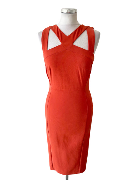 PER UNA SPEZIALE ORANGE CUT OUT NECKLINE PENCIL DRESS  SIZE 8