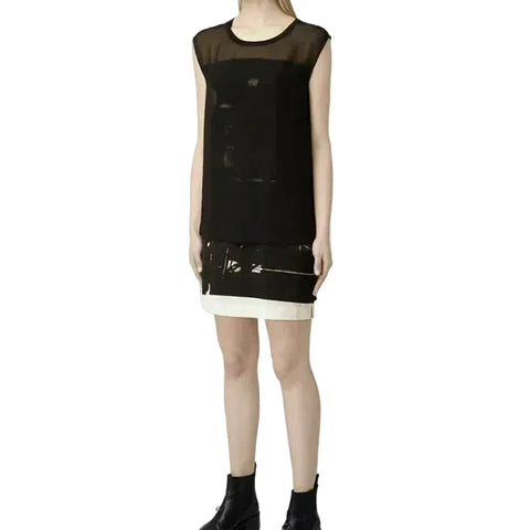 ALL SAINTS NISIA RESONATE SILK MIX BLACK & IVORY LAYERED SHIFT DRESS  SIZE 10