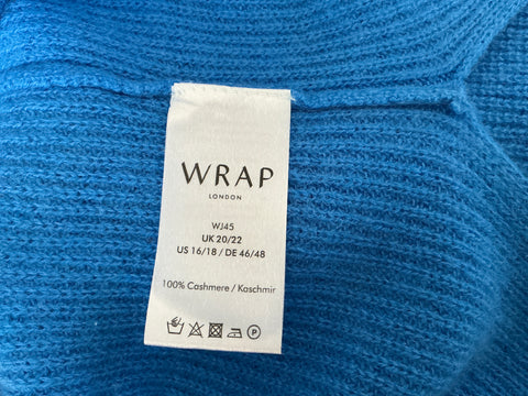 WRAP 100% CASHMERE BRIGHT BLUE V NECK OVERSIZE JUMPER  SIZE 20/22