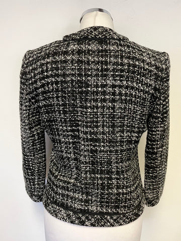 MARKS & SPENCER BLACK MIX TWEED COLLARLESS JACKET SIZE 10