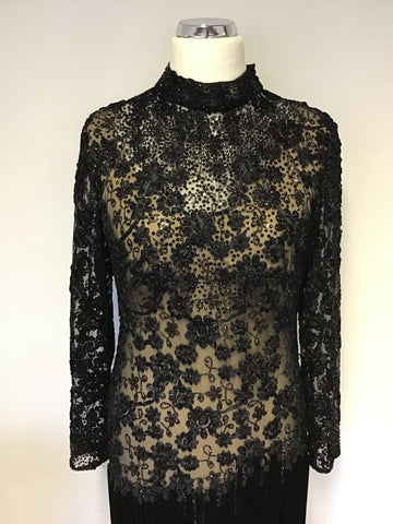 LORCAN MULLANY BY JACQUES VERT BLACK BEADED & SEQUINNED FRINGED EVENING DRESS SIZE 14