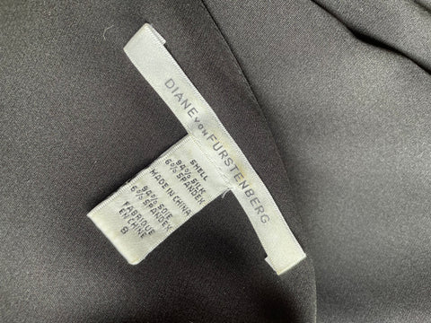 DIANE VON FURSTENBERG BLACK SILK FRILL FRONT SLEEVELESS PENCIL DRESS SIZE 8 UK 10