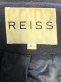 REISS CASPER BLACK WOOL BLEND COLLARED FITTED BELTED JACKET SIZE S