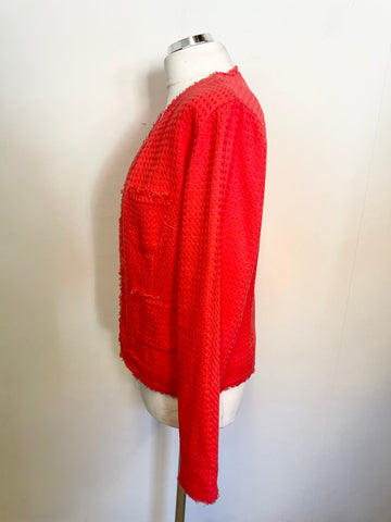 HUSH CORAL COLLARLESS LONG SLEEVE COTTON JACKET SIZE 12
