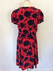 WHISTLES RED & NAVY BLUE SILK SHORT SLEEVE DRESS SIZE 8