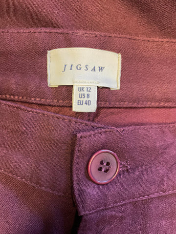 JIGSAW BURGUNDY STRETCH COTTON STRAIGHT LEG JEANS SIZE 12