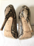 LK BENNETT BROWN SNAKESKIN LEATHER PEEPTOE HEELS SIZE 7.5/41