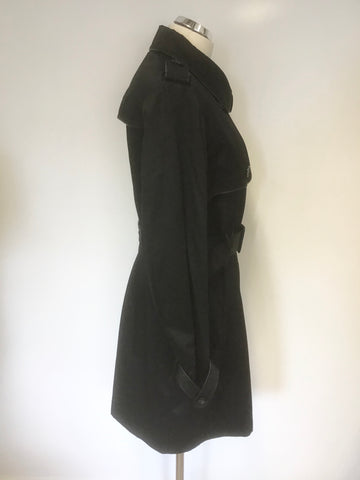 LAURA ASHLEY BLACK DOUBLE BREASTED BELTED TRENCH COAT SIZE 14