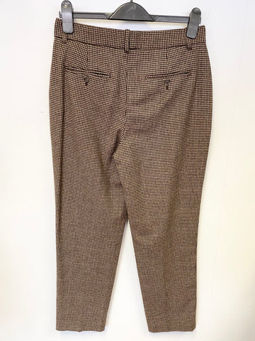 RALPH LAUREN POLO BROWN WOOL CHECK ANKLE GRAZER TROUSERS SIZE 2 UK 6/8