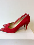 HOBBS RED SUEDE & PATENT LEATHER TOE HEELS SIZE 7.5/41