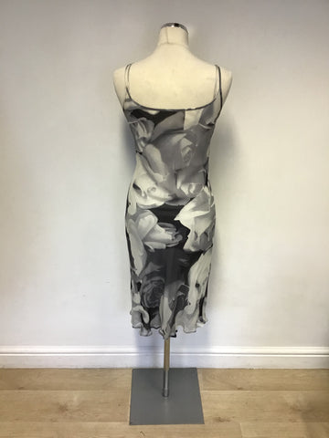 HOBBS GREY ROSE PRINT SILK SLIP DRESS SIZE 8