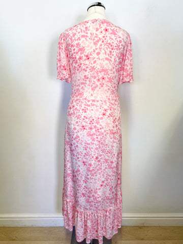 LILY AND LIONEL ‘SAGE’ PINK BLOSSOM SHORT SLEEVE MAXI DRESS SIZE XS UK 8/10