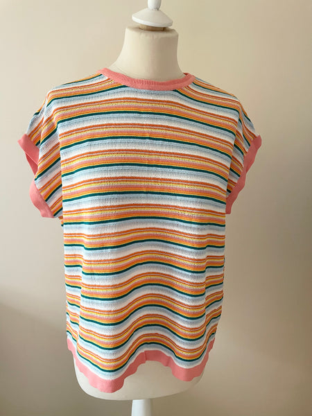 NUMPH KASSAINI MULTI COLOURED STRIPE FINE KNIT TOP SIZE S