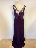 PEARCE FIONDA AUBERGINE STRAPPY LONG EVENING DRESS SIZE 14
