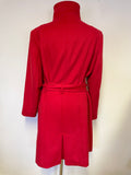 PER UNA RED WOOL BLEND KNEE LENGTH BELTED COAT SIZE M