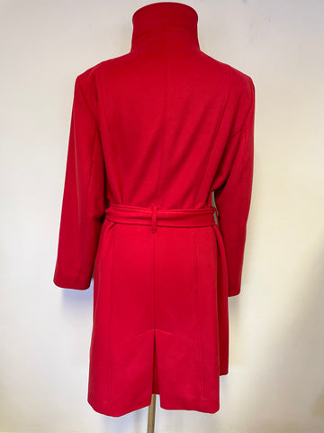 PER UNA RED WOOL BLEND KNEE LENGTH BELTED COAT SIZE M