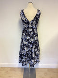 LAURA ASHLEY DARK BLUE FLORAL PRINT LINEN DRESS SIZE 12