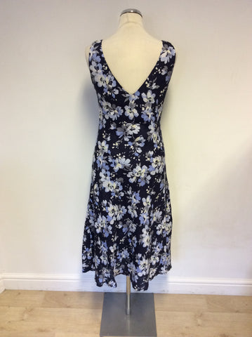 LAURA ASHLEY DARK BLUE FLORAL PRINT LINEN DRESS SIZE 12
