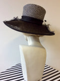 VICTORIA ANN BLACK & WHITE WEAVE WITH FEATHERS WIDE BRIM FORMAL HAT