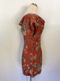 JOULES BOUTIQUE TERRACOTTA FLORAL PRINT SILK & LINEN PLAYSUIT SIZE 14
