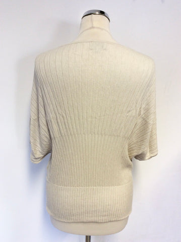 JIGSAW BEIGE FINE KNIT RIBBED SHORT SLEEVE JUMPER SIZE S