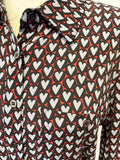 MINT VELVET BLACK,RED & GREY HEART PRINT BELTED SHIRT MIDI DRESS SIZE 14