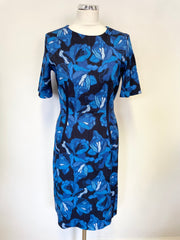 PAUL SMITH BLACK LABEL BLUE FLORAL PRINT SHORT SLEEVE PENCIL DRESS SIZE 42 UK 10