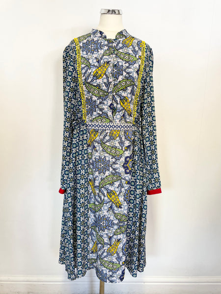 BRAND NEW MAX MARA WEEKEND MULTI COLOURED PRINT LONG SLEEVE SILK DRESS SIZE 12