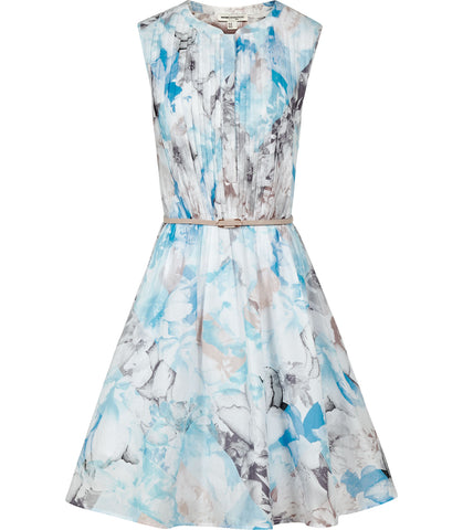 REISS 1971 LUCIANA WHITE & BLUE PRINT COTTON SLEEVELESS DRESS SIZE 8