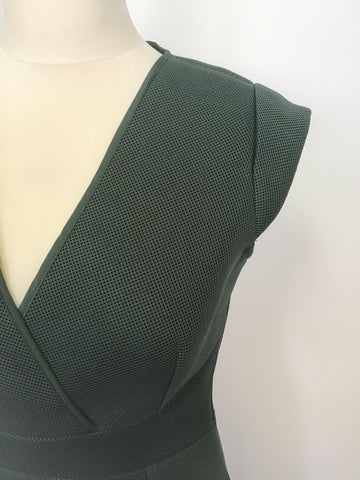 REISS RIVIERA GREEN FIT & FLARE CUT OUT BACK VOLUME DRESS SIZE 10