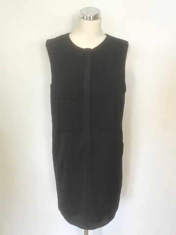 WHISTLES NAVY BLUE SLEEVELESS LAYERED FRONT TOP SHIFT DRESS SIZE 10
