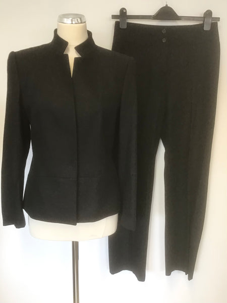 YOMANIS BLACK WOOL BLEND HIGH NECK JACKET & TROUSER SUIT SIZE 10