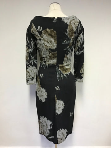 NO 21 BLACK,BROWN & GREY FLORAL PRINT 3/4 SLEEVE PENCIL DRESS SIZE 40 UK 10