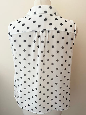 HOBBS WHITE & BLACK SPOT COLLARLESS SLEEVELESS TOP SIZE 12