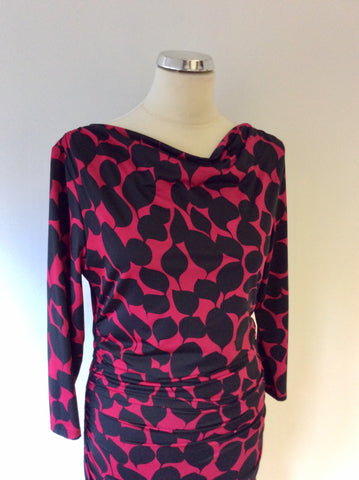 PHASE EIGHT DEEP PINK & BLACK PRINT STRETCH DRESS SIZE 12