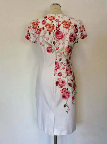HOBBS INVITATION WHITE & PINK FLORAL PENCIL DRESS SIZE 10