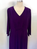 WINDSMOOR AUBERGINE V NECKLINE 3/4 SLEEVE STRETCH JERSEY DRESS SIZE 16