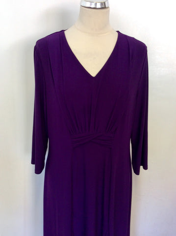 WINDSMOOR AUBERGINE V NECKLINE 3/4 SLEEVE STRETCH JERSEY DRESS SIZE 16
