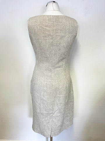 HOBBS OATMEAL BEIGE LINEN SLEEVELESS PENCIL DRESS SIZE 10