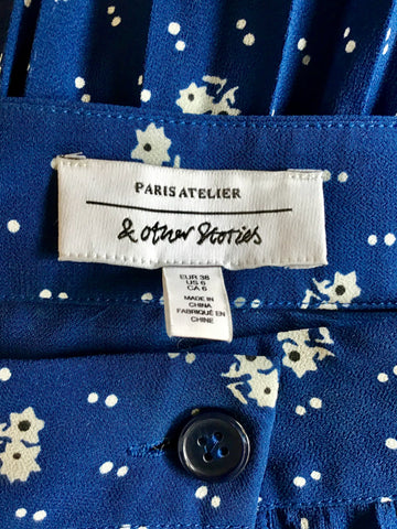 PARIS ATELIER & OTHER STORIES BLUE FLORAL & SPOT PRINT LONG PLEATED SKIRT SIZE 10