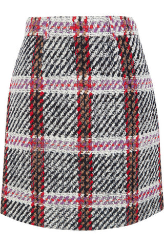 CARVEN BOUCLE TWEED TARTAN MINI SKIRT SIZE 38 UK 10