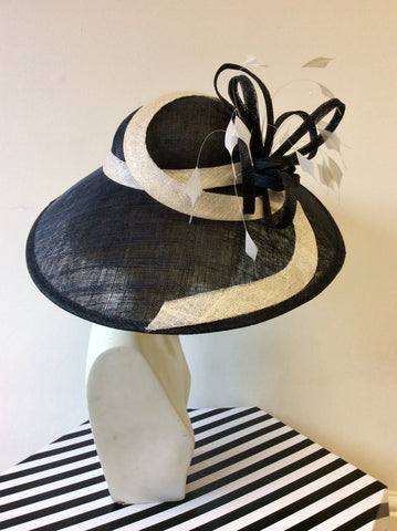 BRAND NEW MADDOX NAVY BLUE & NATURAL TRIM WIDE BRIM FORMAL HAT