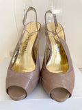 TED BAKER CAMEL LEATHER PEEPTOE SLINGBACK STRAP HIGH HEELS WITH PLATFORM SIZE 7/40