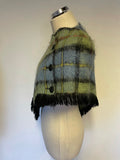VINTAGE ANDREW STEWART BLUE & GREEN CHECK MOHAIR & WOOL SHORT CAPE/PONCHO SIZE S/M