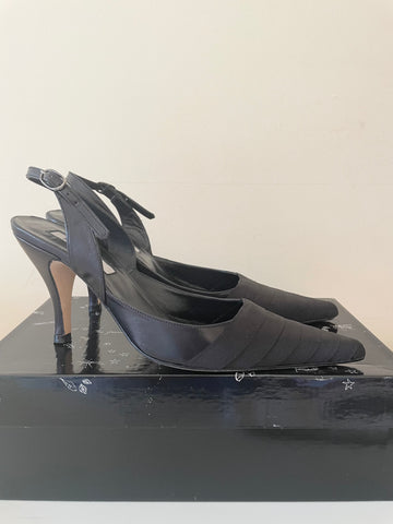 BEATRIX ONG FOREVER BLACK LEATHER SLINGBACK HEELS WITH DETACHABLE BROACH TRIM SIZE 5/38