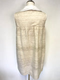 TARA JARMON CREAM & BEIGE SILK BLEND BEADED TRIM SLEEVELESS SHIFT DRESS SIZE 42 UK 14