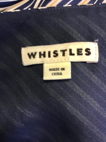 WHISTLES NAVY BLUE,WHITE & ORANGE STRIPE 3/4 SLEEVE WRAP DRESS SIZE 12