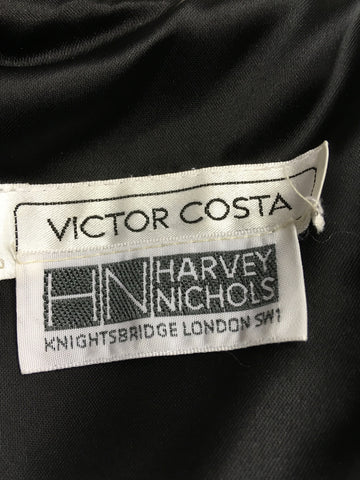 VINTAGE DESIGNER VICTOR COSTA FOR HARVEY NICHOLS BLACK VELVET BODICE EVENING DRESS SIZE 10